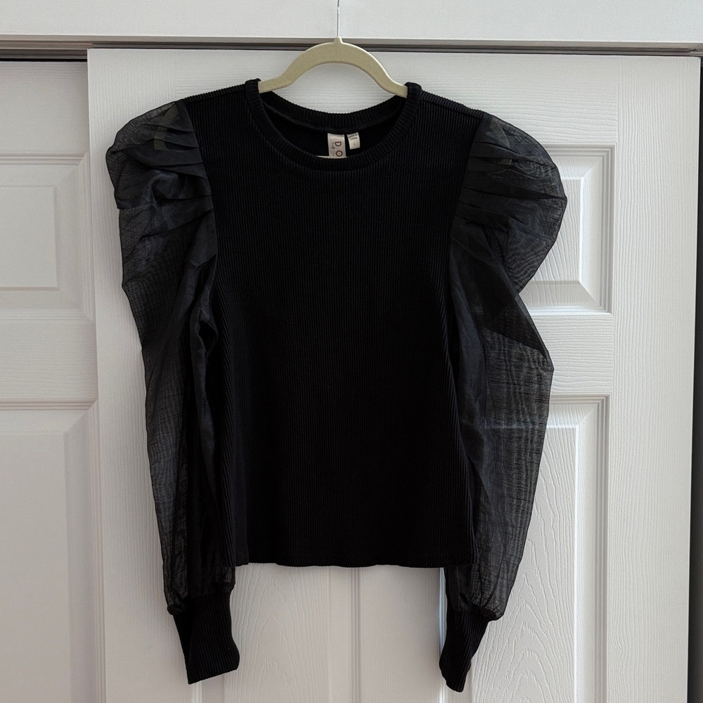 Dolan Black Sheer Puff Sleeve Blouse